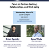 Event poster for panel on partner seeking, relationships, and well-being