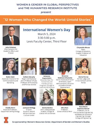 International Women's Day 2024 event poster with speakers